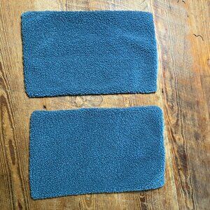 Set of 2 Textured Boucle Throw Pillow Covers Lumbar 12" x 20" Blue Faux Fur